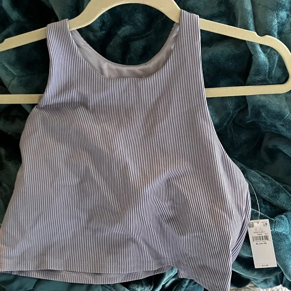 Old Navy Kids XL 14-16 PowerSoft Longline Sports Bra - Light Blue Pinstripe
